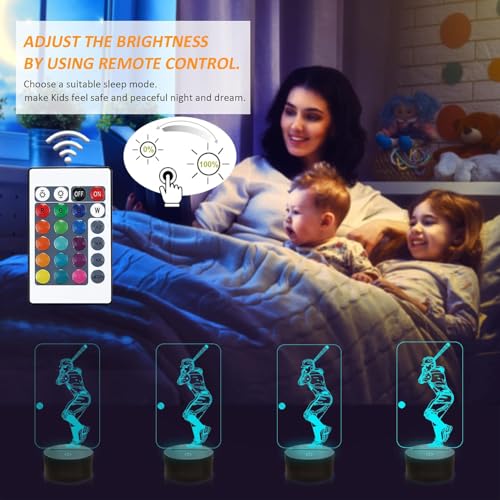 FULLOSUN Baseball 3D Night Light, Sport Gifts Bedside Lamp for Xmas Holiday Birthday Gifts for Baseball Fan with Remote Control 16 Colors Changing + 4 Changing Mode + Dim Function - Image 4