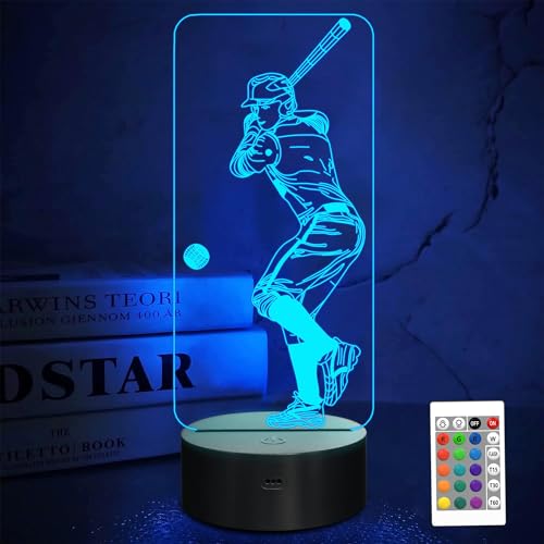 FULLOSUN Baseball 3D Night Light, Sport Gifts Bedside Lamp for Xmas Holiday Birthday Gifts for Baseball Fan with Remote Control 16 Colors Changing + 4 Changing Mode + Dim Function - Image 1