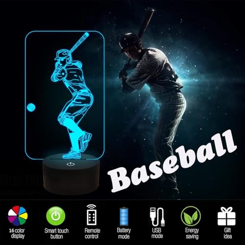 FULLOSUN Baseball 3D Night Light, Sport Gifts Bedside Lamp for Xmas Holiday Birthday Gifts for Baseball Fan with Remote Control 16 Colors Changing + 4 Changing Mode + Dim Function - Image 3