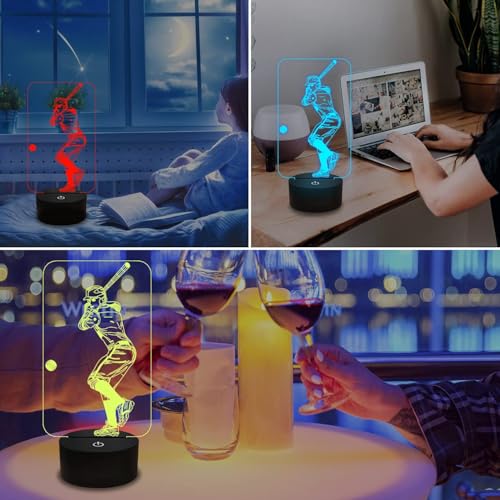 FULLOSUN Baseball 3D Night Light, Sport Gifts Bedside Lamp for Xmas Holiday Birthday Gifts for Baseball Fan with Remote Control 16 Colors Changing + 4 Changing Mode + Dim Function - Image 5