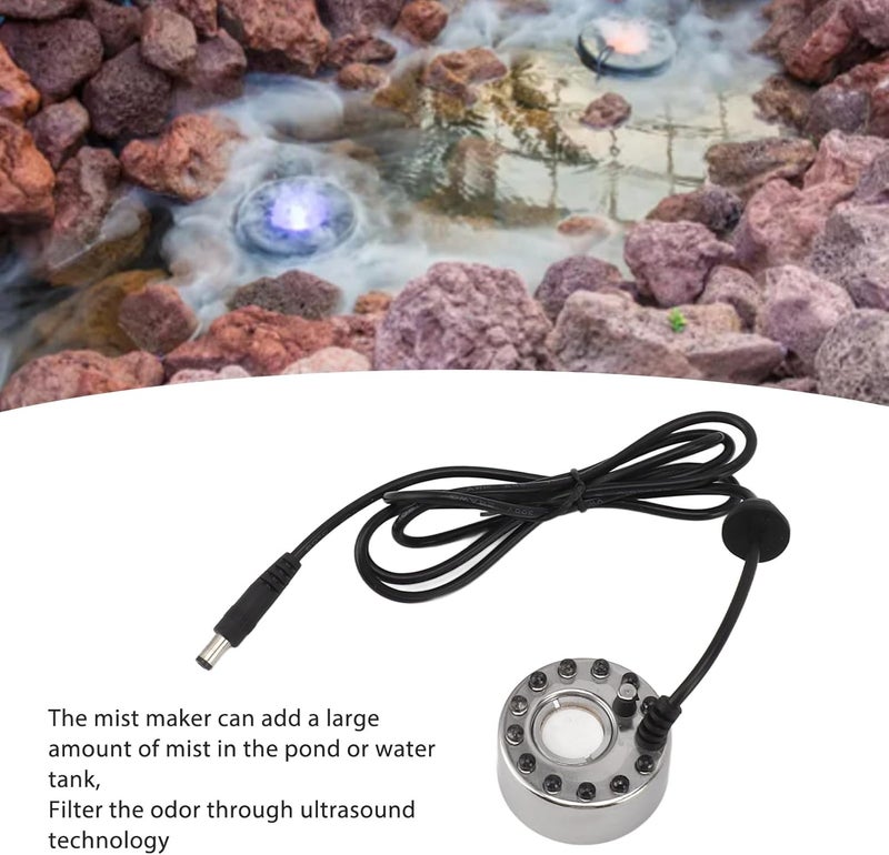 12 LED Mist Maker Fogger, Water Fountain Pond Humidifier with Colorful Lights, Ultrasonic Atomizer for Indoor Outdoor Ponds, Bonsai, Fish Tanks, Halloween Decorations, Includes DC - Image 5