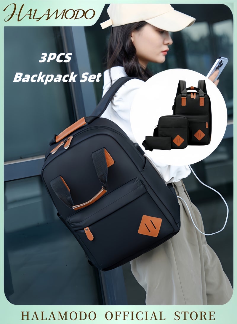 HALAMODO Laptop Backpack Set of 1pc Backpack & 1pc Shoulder Bag & 1pc Handbag Large Capacity Backpack with USB Charging Port Travel Backpack Water Resistant Backpack Casual Schoolbag  - Image 1