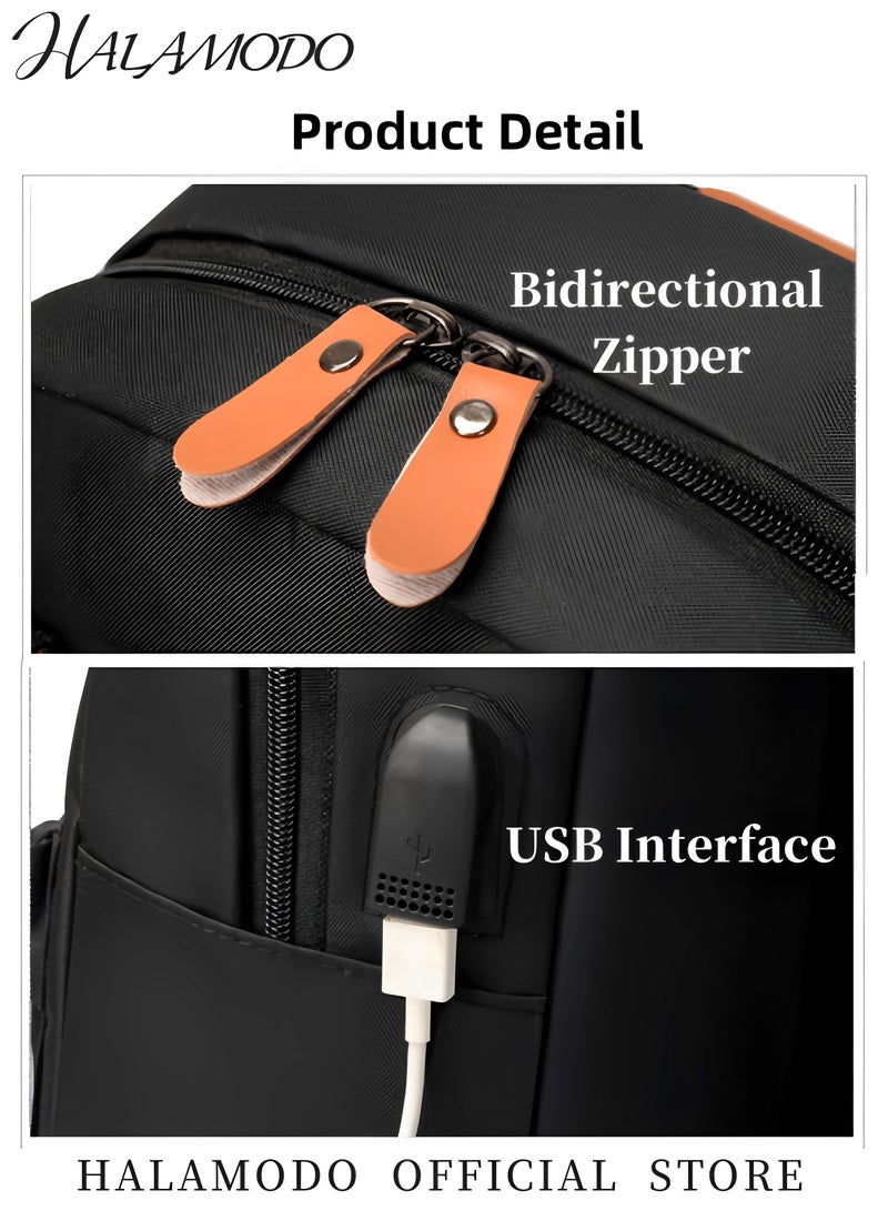 HALAMODO Laptop Backpack Set of 1pc Backpack & 1pc Shoulder Bag & 1pc Handbag Large Capacity Backpack with USB Charging Port Travel Backpack Water Resistant Backpack Casual Schoolbag  - Image 5