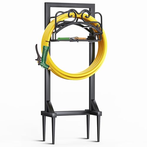 X-PREK Garden Hose Holder Heavy Duty Metal Water Hose Holder with 4 Spikes Outdoor Freestanding Hose Hanger Detachable Sturdy Hose Stand Holds 150feet Hose Garden Hose Storage Rack for Outside Yard Lawn - Image 1