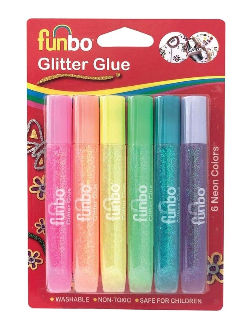Funbo 6-Piece Glitter Glue Neon Colours 