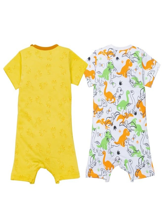 Fambal Romper Bodysuit Jumpsuit Jhabla For Newborn Infant Baby Unisex | 100% Cotton Toddler Wearable Dress | Comfortable Soft Fabric Clothes | Combo of 2 prints Dinosaur-Jiraff - Image 2