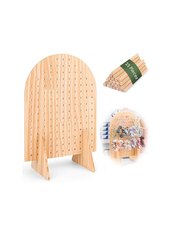 The Bros حامل عرض بيغ بورد بيضاوي خشبي مع 25 قضيب خشبي - منظم للمجوهرات، وسلاسل المفاتيح، والقلائد للمعارض الحرفية، وفعاليات البائعين، وعروض البيع - Image 2