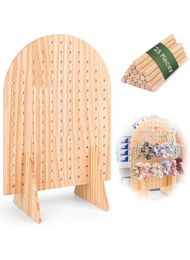 The Bros حامل عرض بيغ بورد بيضاوي خشبي مع 25 قضيب خشبي - منظم للمجوهرات، وسلاسل المفاتيح، والقلائد للمعارض الحرفية، وفعاليات البائعين، وعروض البيع - Image 1