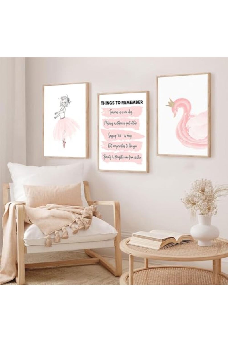 Riveda 3-Piece Set Pink Poster for Girl Swan Wall art Ballet Girl Picture Inspirational Canvas nursery Baby Girl Room Decor Gift for Kids Woman Room Decor Unframed 16"*24" - Image 3