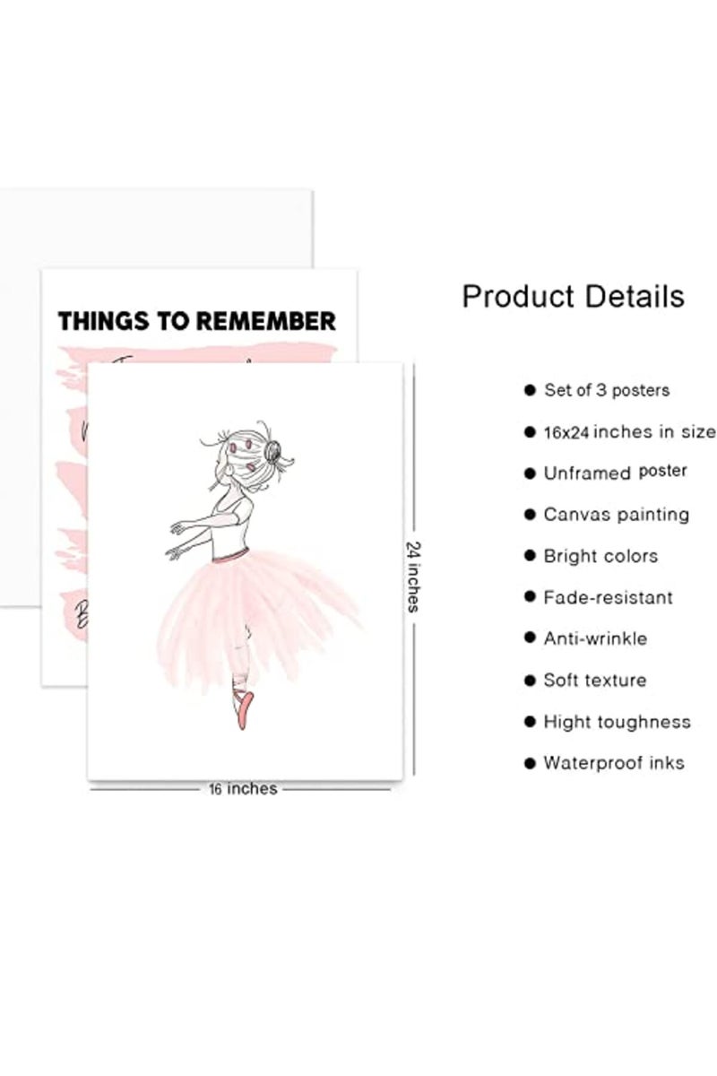 Riveda 3-Piece Set Pink Poster for Girl Swan Wall art Ballet Girl Picture Inspirational Canvas nursery Baby Girl Room Decor Gift for Kids Woman Room Decor Unframed 16"*24" - Image 4
