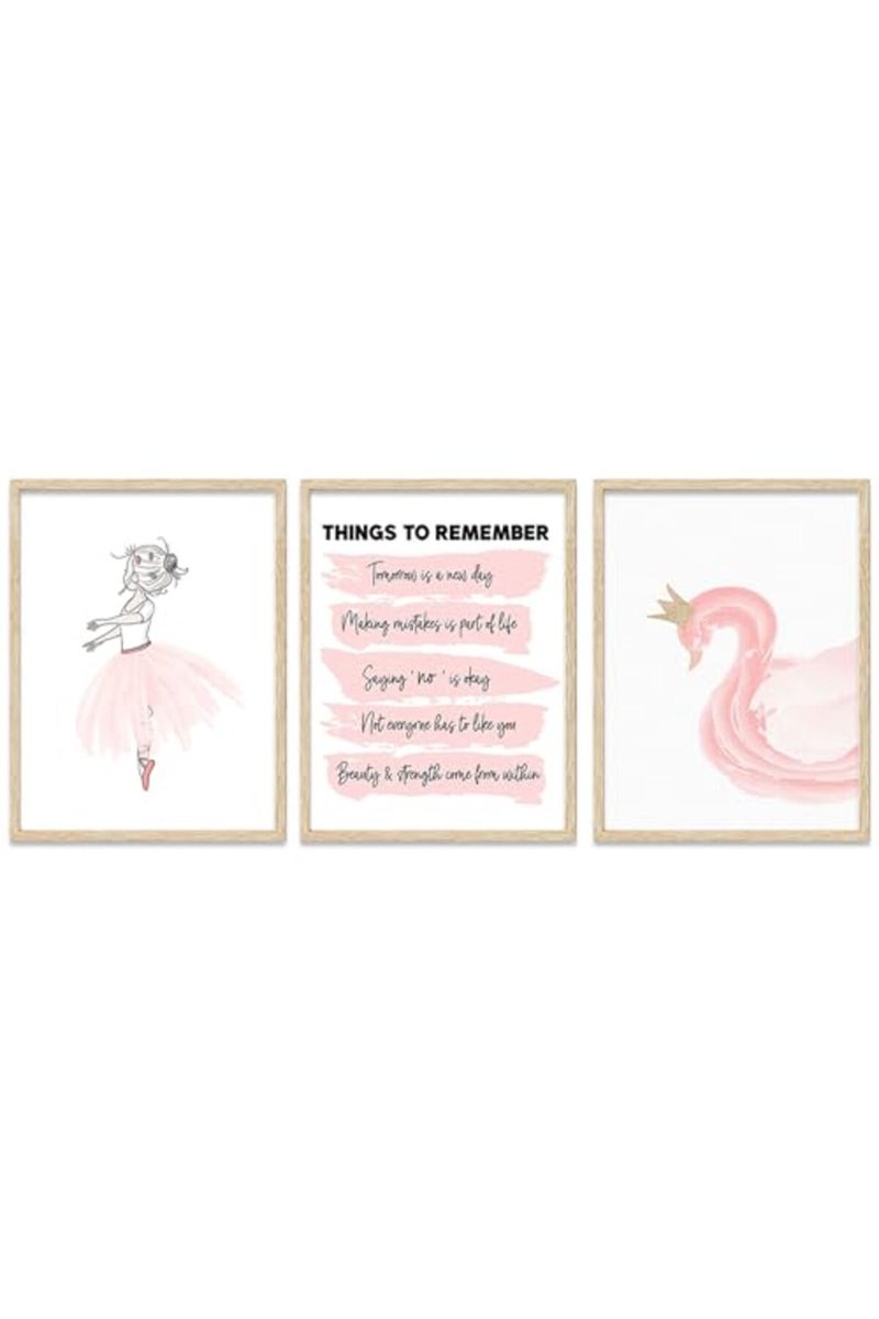 Riveda 3-Piece Set Pink Poster for Girl Swan Wall art Ballet Girl Picture Inspirational Canvas nursery Baby Girl Room Decor Gift for Kids Woman Room Decor Unframed 16"*24" - Image 2