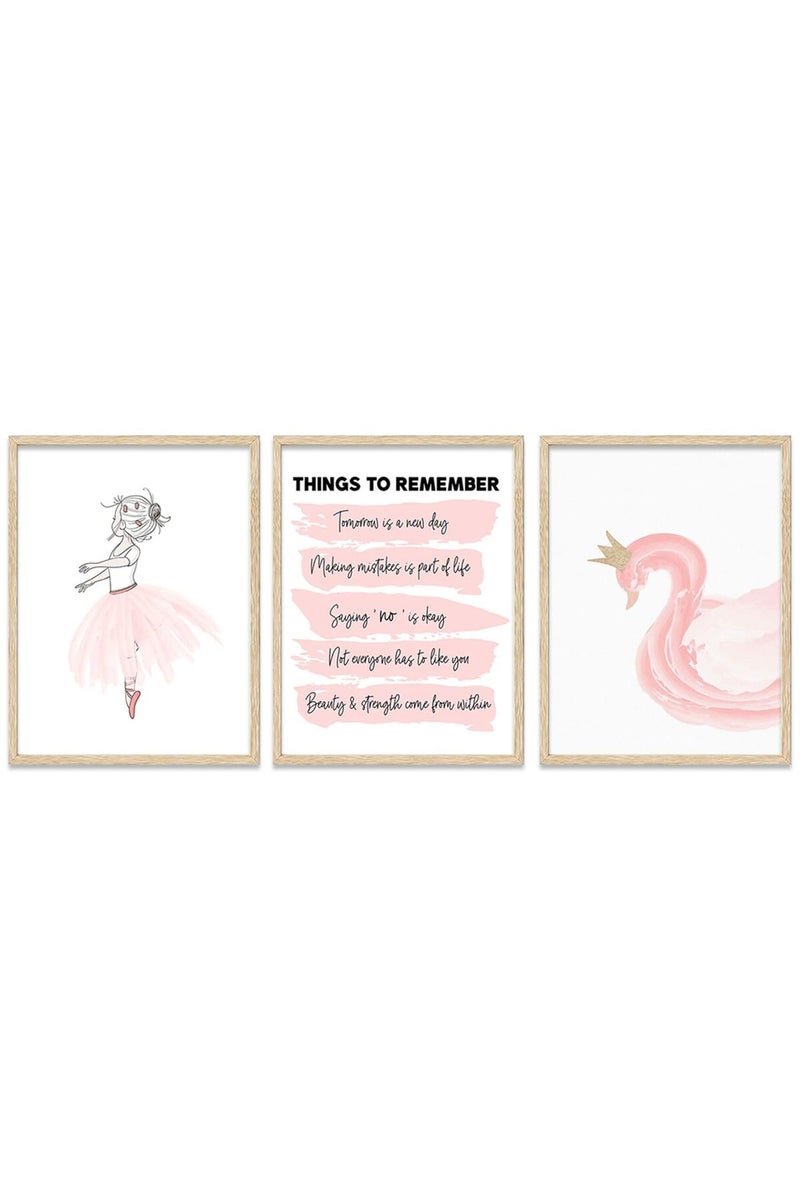 Riveda 3-Piece Set Pink Poster for Girl Swan Wall art Ballet Girl Picture Inspirational Canvas nursery Baby Girl Room Decor Gift for Kids Woman Room Decor Unframed 16"*24" - Image 1