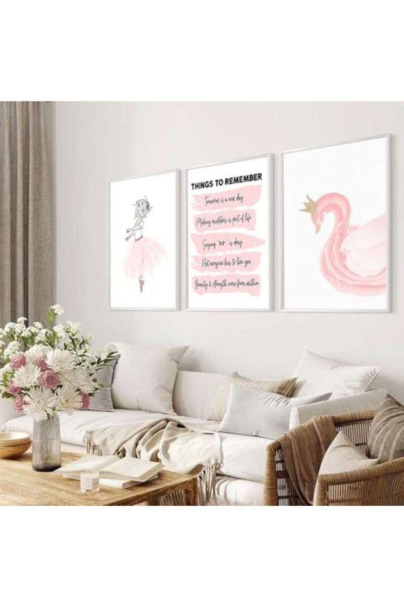 Riveda 3-Piece Set Pink Poster for Girl Swan Wall art Ballet Girl Picture Inspirational Canvas nursery Baby Girl Room Decor Gift for Kids Woman Room Decor Unframed 16"*24" - Image 5