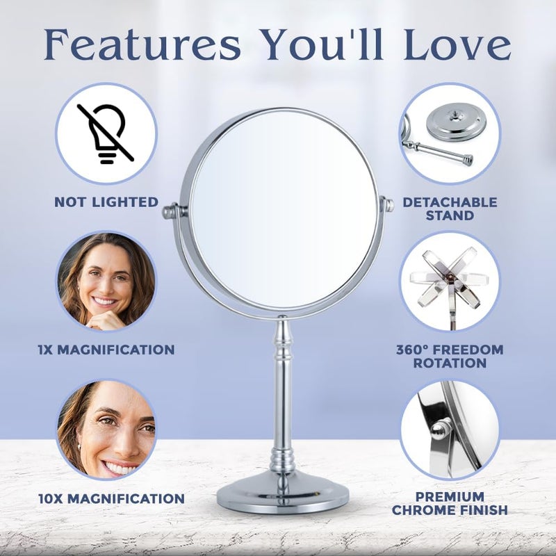 Mirrorvana Large Double Sided 10X and 1X Magnifying Makeup Mirror with Stand in Gift Box, 15-Inch Height and 8-Inch Wide - Image 3