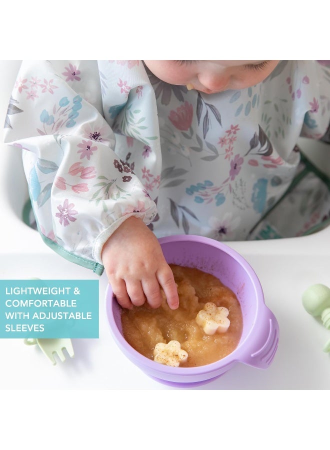 Bumkins Sleeved Bib for Girl or Boy, Baby and Toddler for 6-24 Mos, Essential Must Have for Eating, Feeding, Baby Led Weaning Supplies, Long Sleeve Mess Saving Food Catcher, Soft Fabric, Floral Gray - Image 4