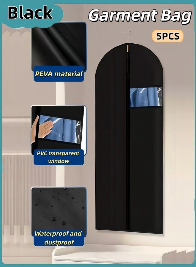 شو وو حقائب ملابس، أغطية ملابس بنافذة شفافة، أغطية ملابس صديقة للبيئة وجيدة التهوية لتخزين القمصان والسترات والبدلات، مقاومة للغبار والرطوبة والعثة (5 قطع، لون أسود) - Image 1