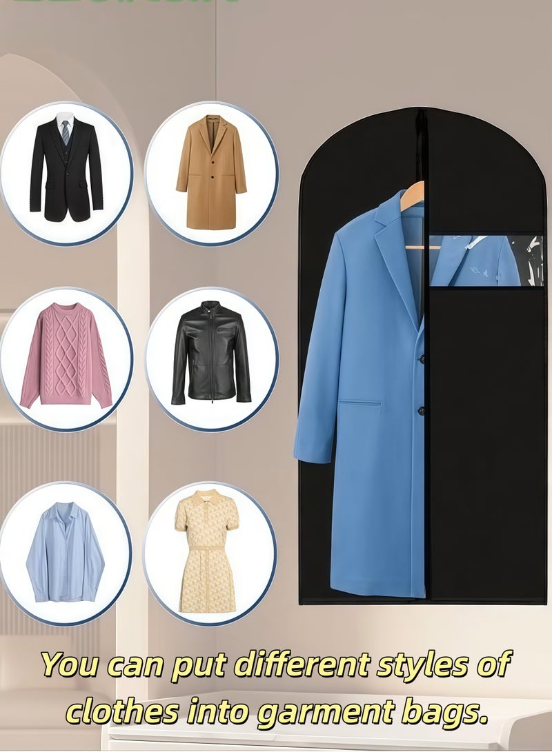 شو وو حقائب ملابس، أغطية ملابس بنافذة شفافة، أغطية ملابس صديقة للبيئة وجيدة التهوية لتخزين القمصان والسترات والبدلات، مقاومة للغبار والرطوبة والعثة (5 قطع، لون أسود) - Image 3