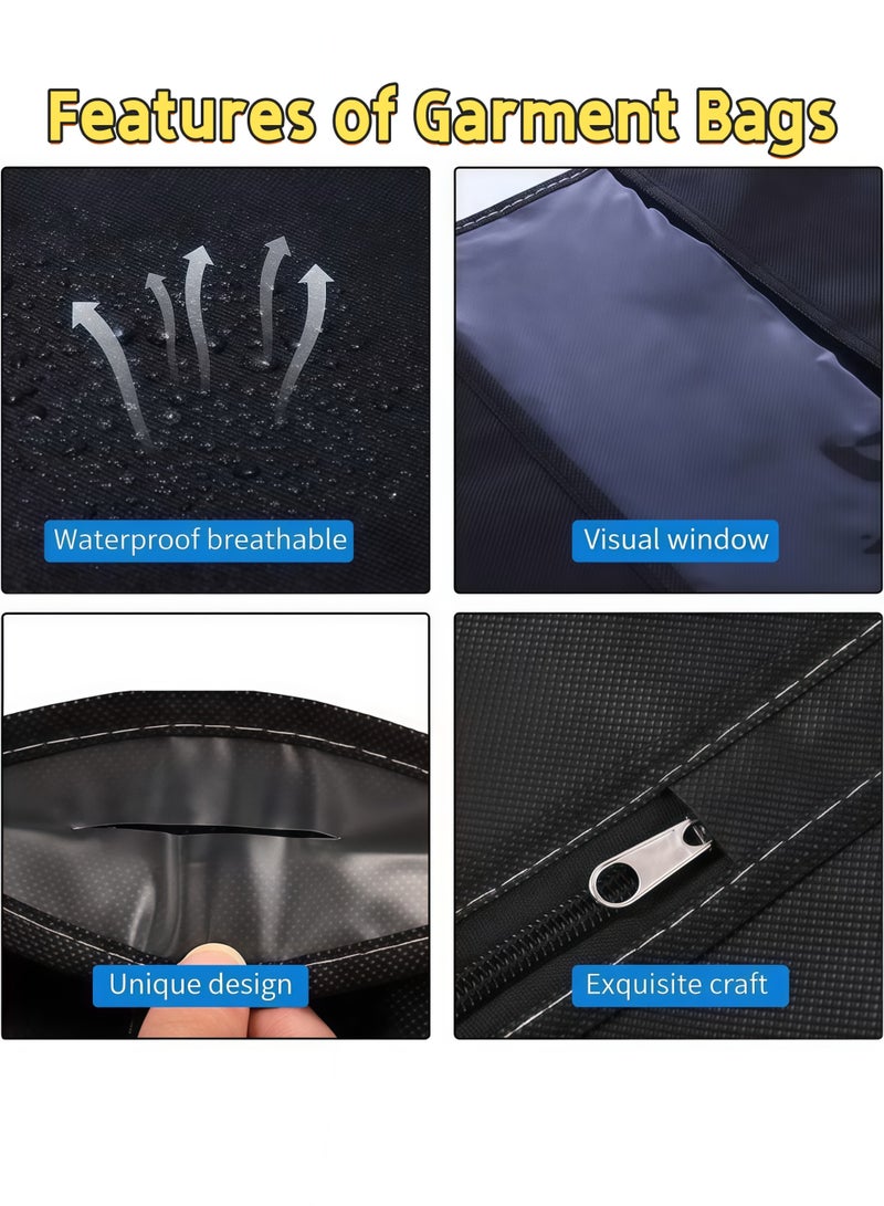 شو وو حقائب ملابس، أغطية ملابس بنافذة شفافة، أغطية ملابس صديقة للبيئة وجيدة التهوية لتخزين القمصان والسترات والبدلات، مقاومة للغبار والرطوبة والعثة (5 قطع، لون أسود) - Image 4