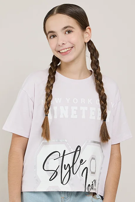 أر أند بي Printed T-Shirt with Crew Neck and Short Sleeves