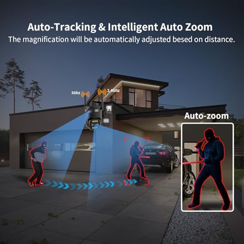 Luovisee Triple-Lens Outdoor Security Camera Auto Zoom & Tracking,10X (Optical+Digital) Zoom,Wired 2.4G/5G WiFi Camera for Home Security,24/7 Continuous Recording,Plug-in,Work With NVR/DVR Surveillance System - Image 4
