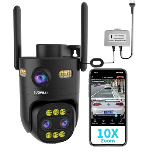 Luovisee Triple-Lens Outdoor Security Camera Auto Zoom & Tracking,10X (Optical+Digital) Zoom,Wired 2.4G/5G WiFi Camera for Home Security,24/7 Continuous Recording,Plug-in,Work With NVR/DVR Surveillance System - Image 1