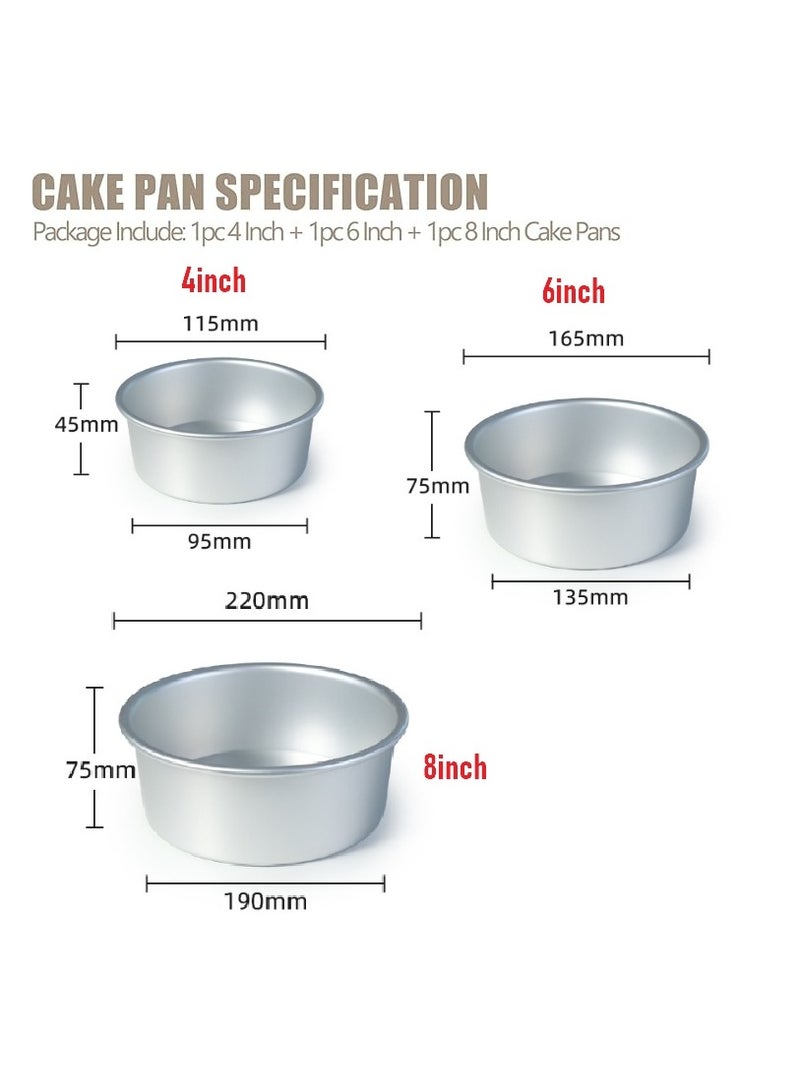 قوالب الكيك المستديرة، 3 قطع قوالب خبز غير لاصقة مع قاعدة قابلة للإزالة، مقاس 4 بوصات و6 بوصات و8 بوصات، قالب كيك الجبن بحافة مستقيمة لحفلات الزفاف وأعياد الميلاد والذكرى السنوية أو المناسبات الخاصة بالحفلات (مع أداتين لإخراج الكيك) - Image 3