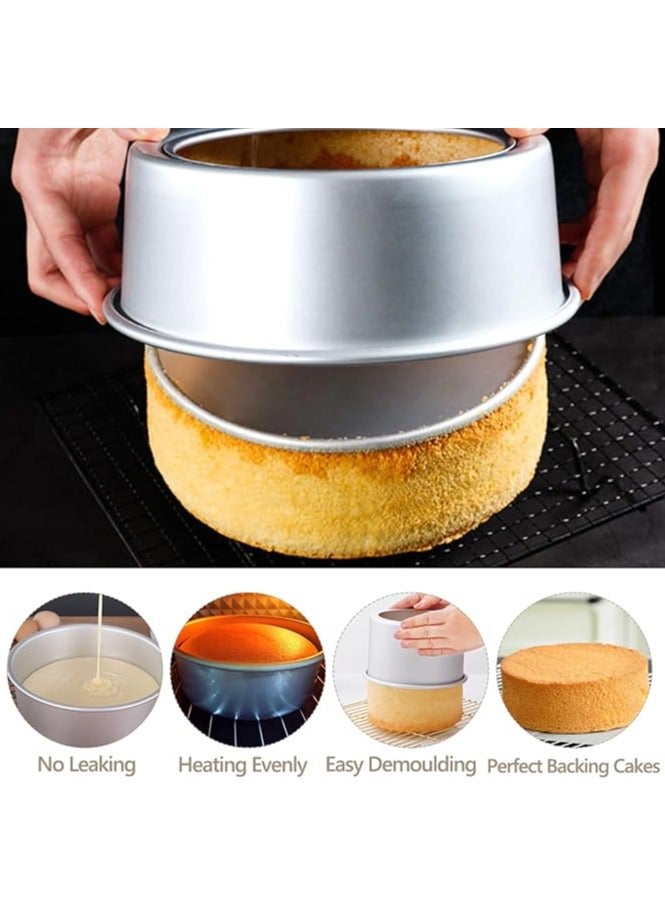 قوالب الكيك المستديرة، 3 قطع قوالب خبز غير لاصقة مع قاعدة قابلة للإزالة، مقاس 4 بوصات و6 بوصات و8 بوصات، قالب كيك الجبن بحافة مستقيمة لحفلات الزفاف وأعياد الميلاد والذكرى السنوية أو المناسبات الخاصة بالحفلات (مع أداتين لإخراج الكيك) - Image 4