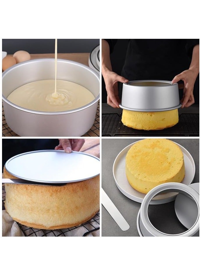 قوالب الكيك المستديرة، 3 قطع قوالب خبز غير لاصقة مع قاعدة قابلة للإزالة، مقاس 4 بوصات و6 بوصات و8 بوصات، قالب كيك الجبن بحافة مستقيمة لحفلات الزفاف وأعياد الميلاد والذكرى السنوية أو المناسبات الخاصة بالحفلات (مع أداتين لإخراج الكيك) - Image 5