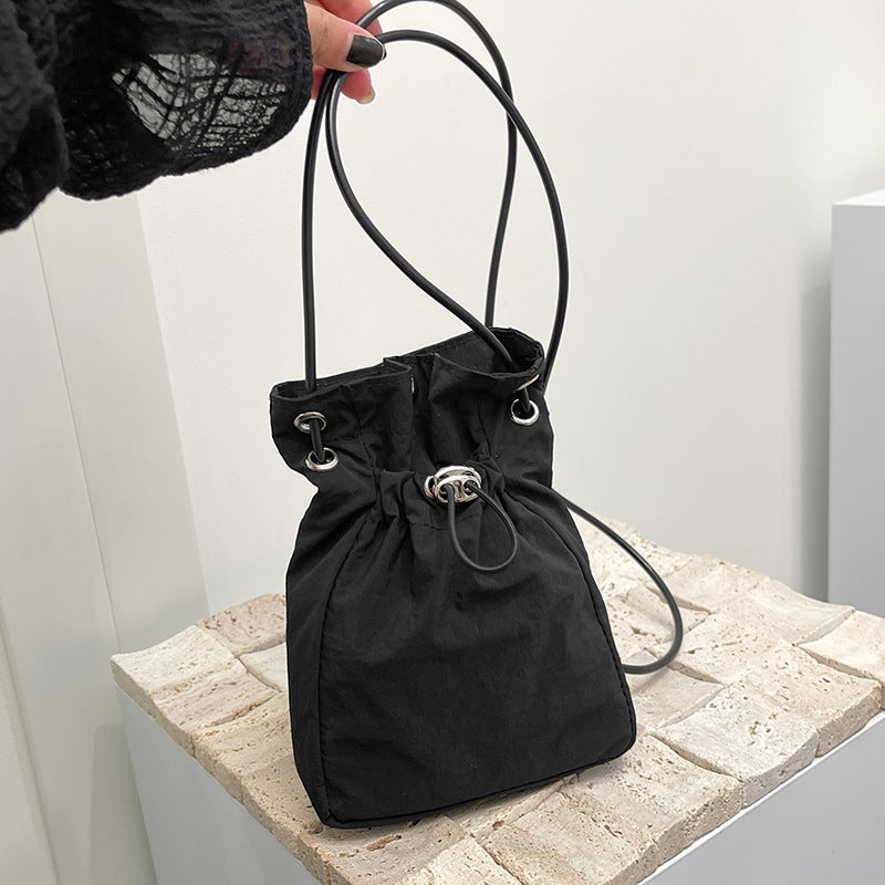 Solid Color Korean Style Foreign Style Drawback Bag Women'S 2024 All-Match Japanese Style Ins Casual Bag Bucket Bag Women'S Bag - Image 4