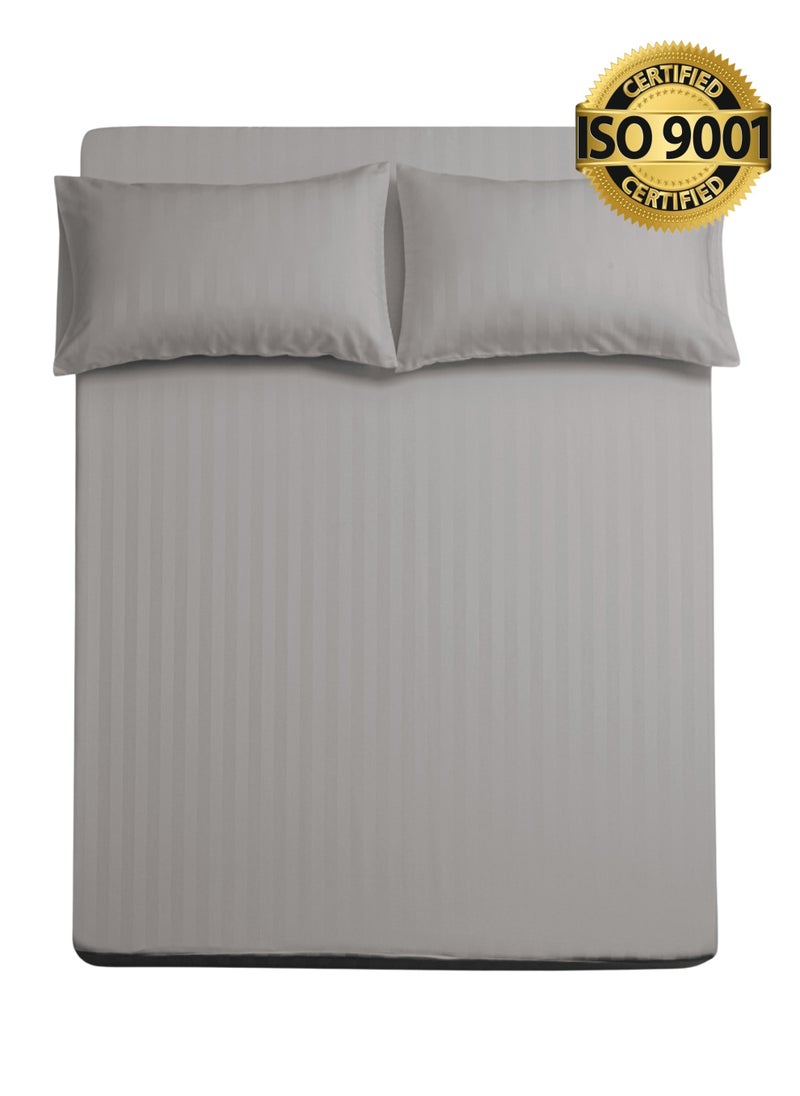Master Home Textile King Microfiber Sheet Set, King Size 3 Pieces, Hotel Stripes design  - Image 1