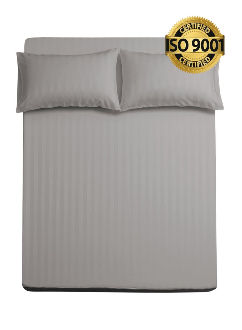 Master Home Textile King Microfiber Sheet Set, King Size 3 Pieces, Hotel Stripes design - Image 1