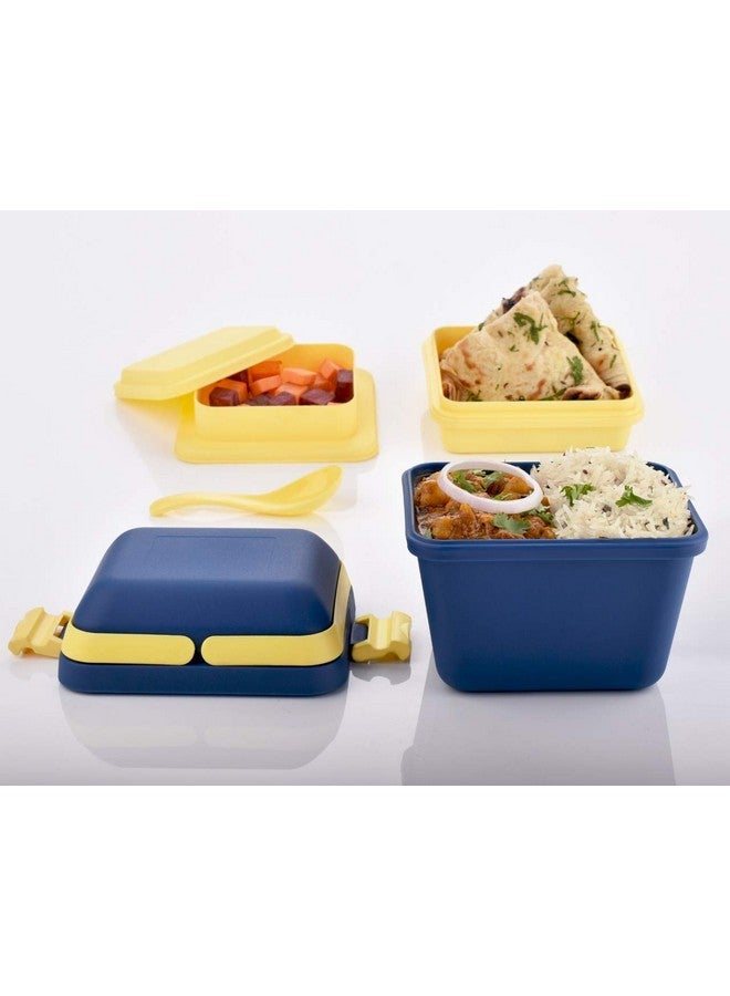 Tosaa Plastic Dieting Airtight Lunch/Tiffin Box Set 3 Compartment Tiffin with Handle&Push Lock for Travelling, School Kids&Office Exclusive,Blue (14 X 12 X 14 Cm),10 ml - Image 3