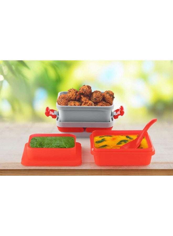 Tosaa Plastic Dieting Airtight Lunch/Tiffin Box Set 3 Compartment Tiffin with Handle&Push Lock for Travelling, School Kids&Office Exclusive,Blue (14 X 12 X 14 Cm),10 ml - Image 5