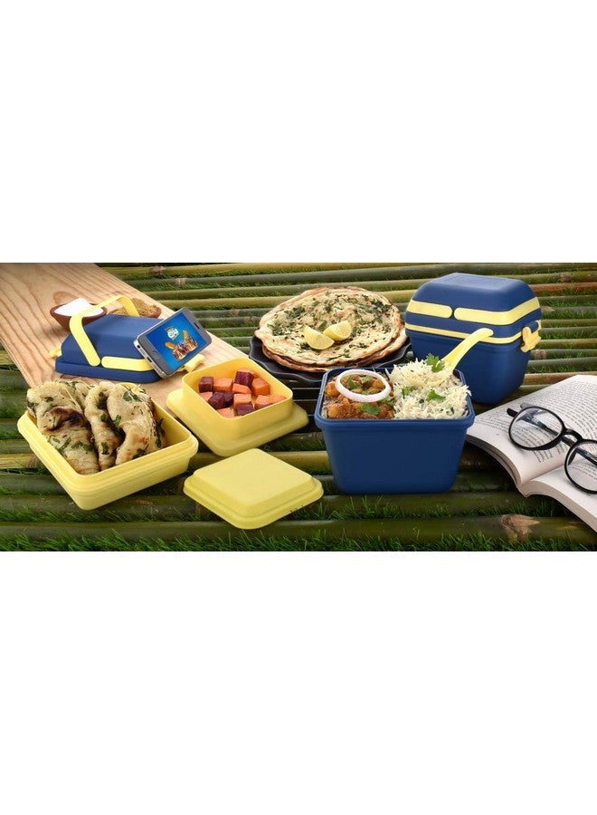 Tosaa Plastic Dieting Airtight Lunch/Tiffin Box Set 3 Compartment Tiffin with Handle&Push Lock for Travelling, School Kids&Office Exclusive,Blue (14 X 12 X 14 Cm),10 ml - Image 4