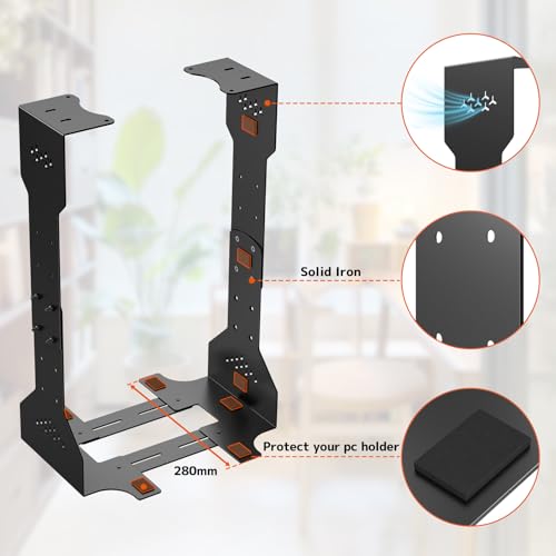 PUTORSEN Under Desk PC Mount, 7.9-13.4’’ Width Adjustable Computer Tower Stand, up to 77 lbs, with Protective Mats, for Mid/Mini-Tower Case in Office,Gaming, Laboratory and Home, Black - Image 4