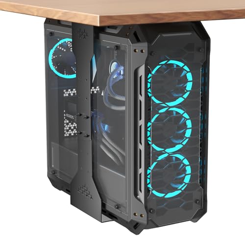 PUTORSEN Under Desk PC Mount, 7.9-13.4’’ Width Adjustable Computer Tower Stand, up to 77 lbs, with Protective Mats, for Mid/Mini-Tower Case in Office,Gaming, Laboratory and Home, Black - Image 1