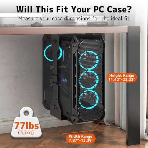 PUTORSEN Under Desk PC Mount, 7.9-13.4’’ Width Adjustable Computer Tower Stand, up to 77 lbs, with Protective Mats, for Mid/Mini-Tower Case in Office,Gaming, Laboratory and Home, Black - Image 2
