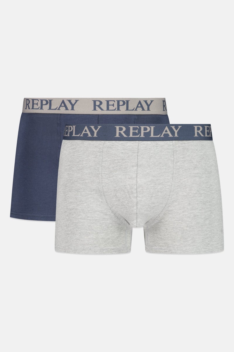 Replay Men 2 Pack Brand Logo Trunks, Grey/Navy  - Image 1