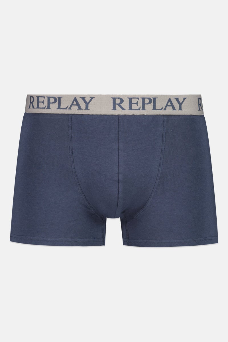 Replay Men 2 Pack Brand Logo Trunks, Grey/Navy  - Image 4