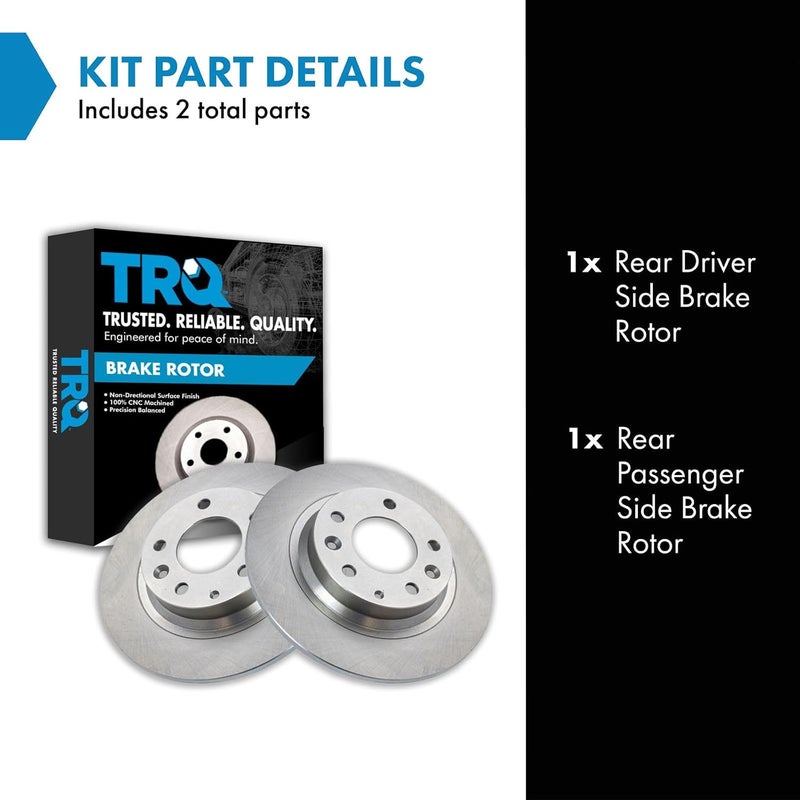 TRQ Rear Brake Rotors Set Solid Compatible with 2006-2012 Ford Fusion 2007-2012 Lincoln MKZ 2006 Zephyr 2003-2013 Mazda 6 2006-2015 MX-5 Miata 2003 Protege 2006-2011 Mercury Milan - Image 2
