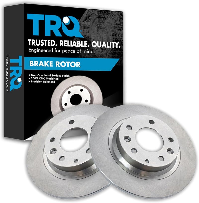 TRQ Rear Brake Rotors Set Solid Compatible with 2006-2012 Ford Fusion 2007-2012 Lincoln MKZ 2006 Zephyr 2003-2013 Mazda 6 2006-2015 MX-5 Miata 2003 Protege 2006-2011 Mercury Milan - Image 1