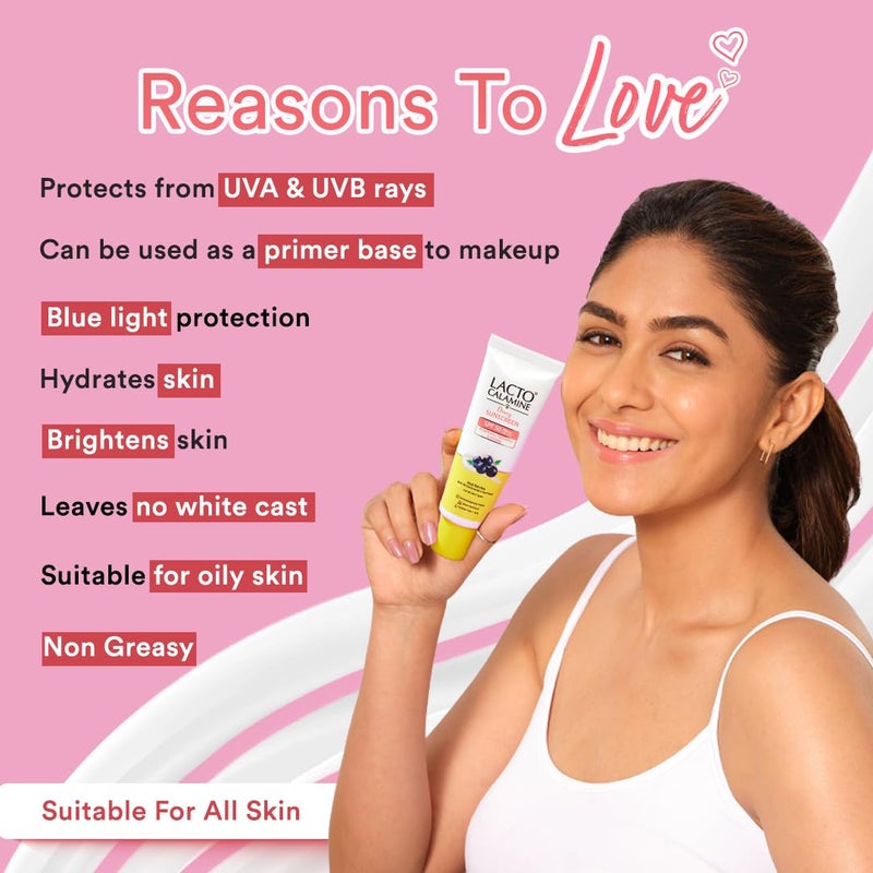Lacto Calamine Dewy Sunscreen SPF 50 PA 50g x 2 Water Resistant No White Cast UVA UVB Protection Sunscreen SPF50 Primer Acai BerriesNiacinamide Watermelon Dermatologically Tested - Image 2