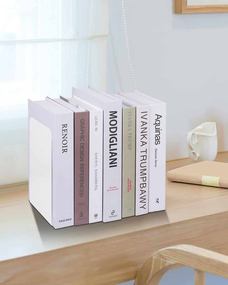 أطراف كتب، أدوات لتثبيت الكتب على الرفوف، للاستخدام في المنزل أو المكتب، أغطية معدنية للكتب، دعامات معدنية لأطراف الكتب، زينة أنيقة بأسلوب مينيمالي حديث، لون أبيض (زوج واحد/2 قطعة) - Image 5