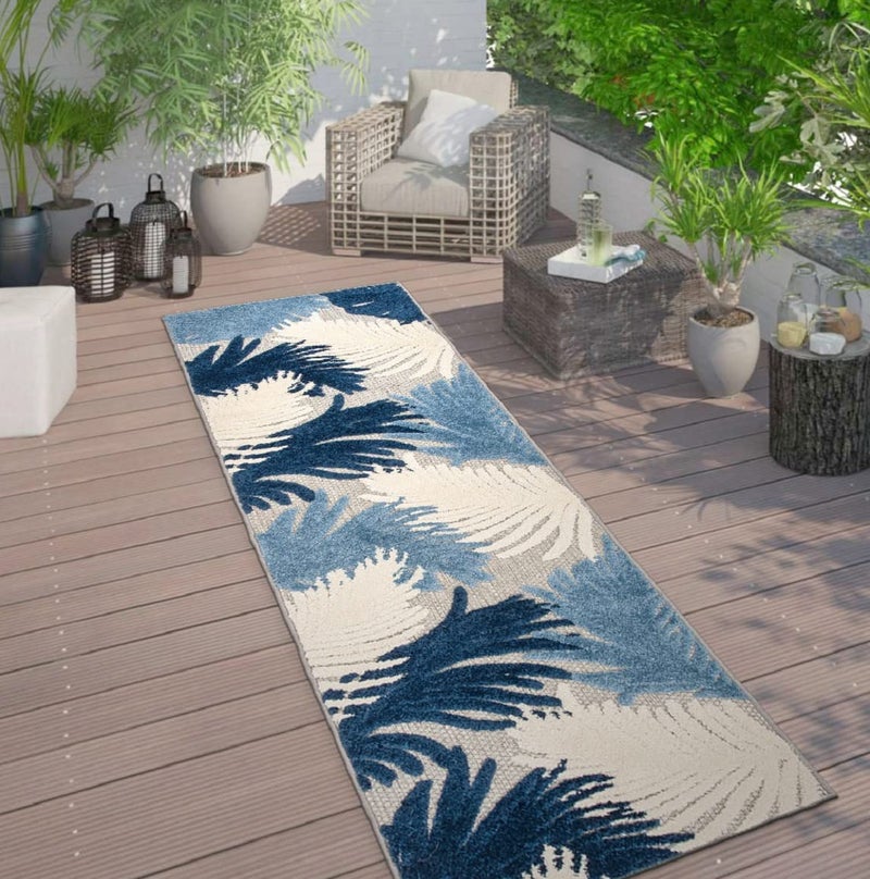 Rugshop Lucca Contemporary Floral IndoorOutdoor Runner Rug 2 x 7 Navy