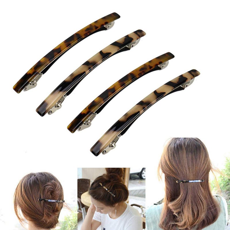 DonLeeving Luckycivia 4 Pack Hair Barrette Long and Thin Handmade Celluloid Onyx Hair Clip Elegant Automatic Hair Clip Barrette Ponytail Holders for WomenGirls  4 Inches