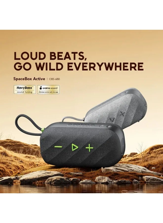 Oraimo SpaceBox Active OBS-680 Portable Bluetooth Speaker 25W, FM Radio, IP55 Water Resistant, Custom EQ, Stereo Pairing, Up to 14H Playtime grey - Image 4