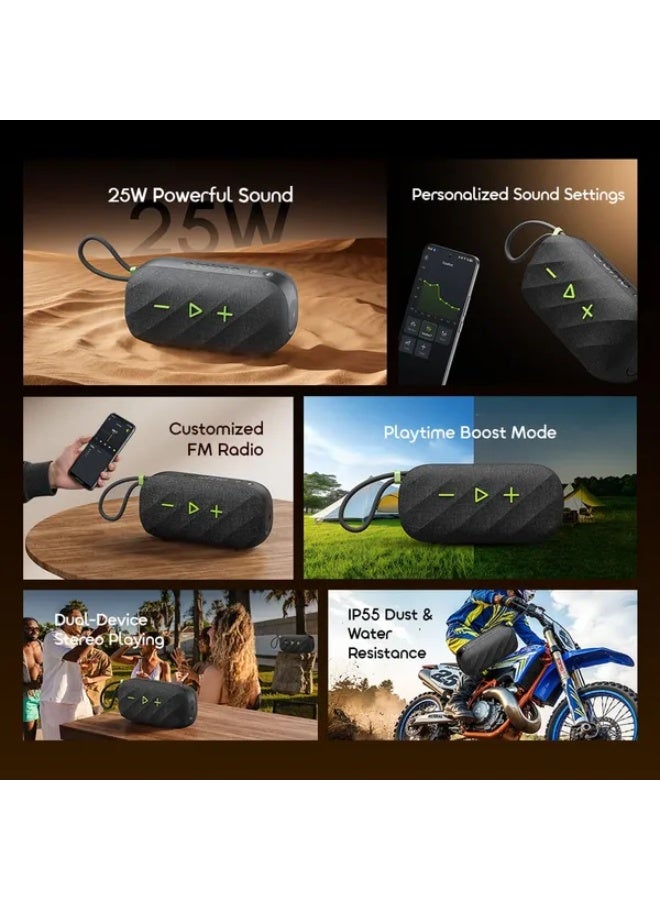 Oraimo SpaceBox Active OBS-680 Portable Bluetooth Speaker 25W, FM Radio, IP55 Water Resistant, Custom EQ, Stereo Pairing, Up to 14H Playtime grey - Image 3