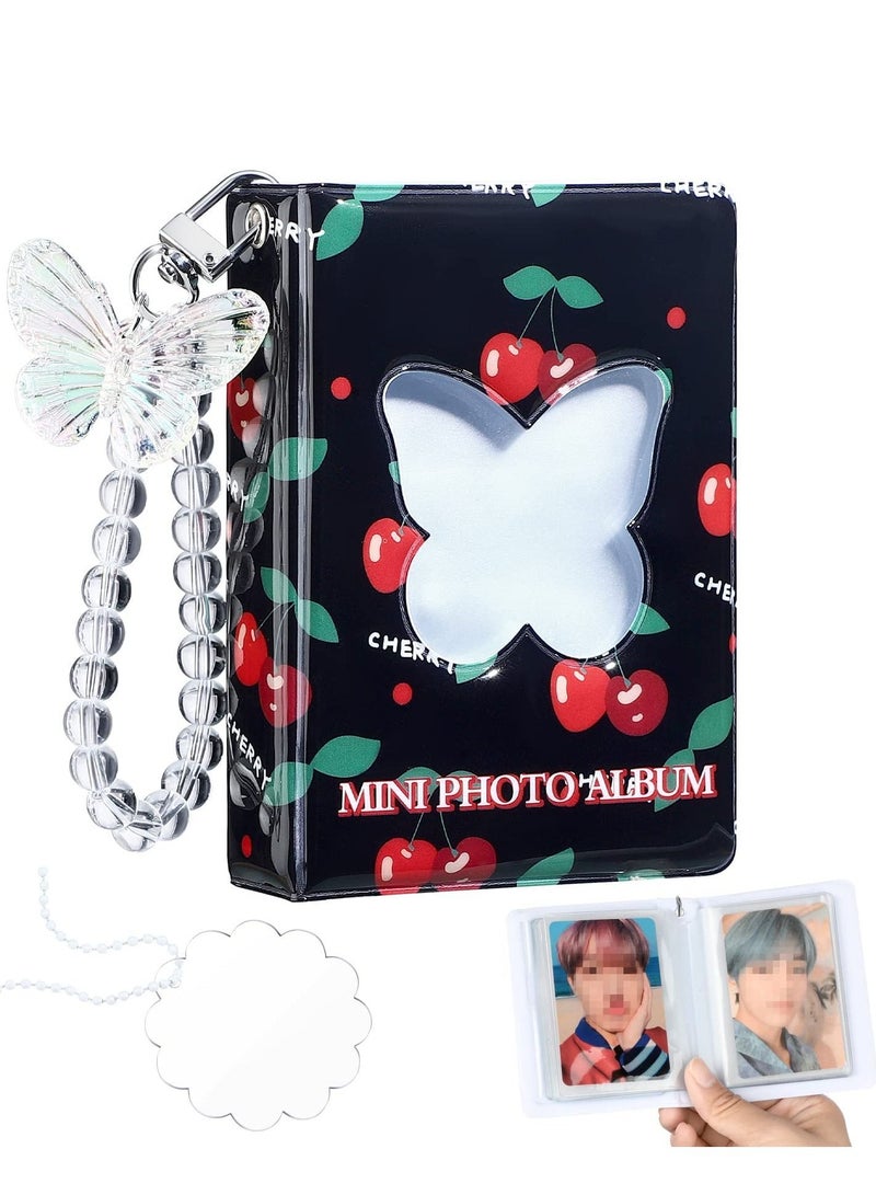 Excefore 3 Inch Mini Photo Album Set Kpop Photocard Holder Book Binder With Pendant And Diy Keychian For Collecting Picture, 40 Pockets(Cherry, Butterfly) - Image 1
