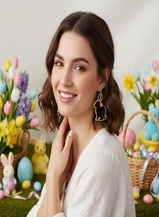 CONCISE ROYAL Bling Rhinestone Bunny Rabbit Dangle Drop Earrings for Women Easter Earrings - Image 2