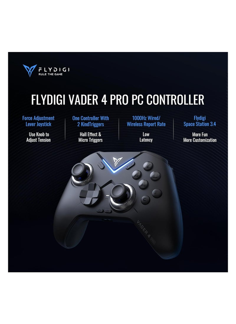 FlyDigi - Vader 4 Pro PC Controller Force Adjustment Lever Joystick Hall & Macro 2-in-1 Triggers 1000Hz Report Rate Stereo Vibration 800mAh Multi-Platform Controller for PC/NS/TV/Android/Laptop - Image 1